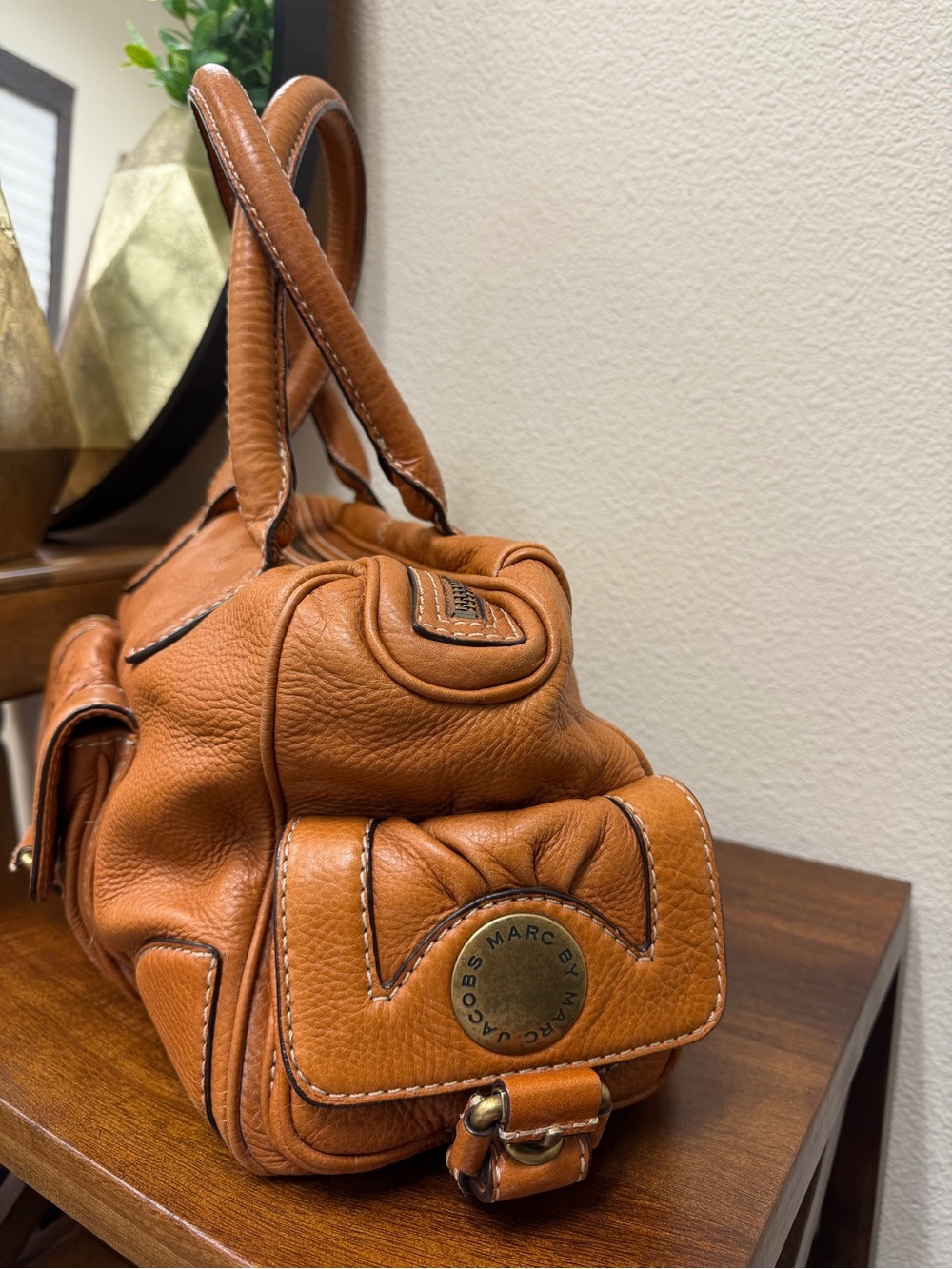 MARC BY MARC JACOBS Aline Cognac Brown Leather Satchel - Picture 9 of 16